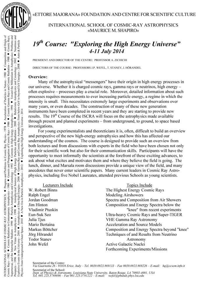 19th course of the International School of Cosmic Ray Astrophysics